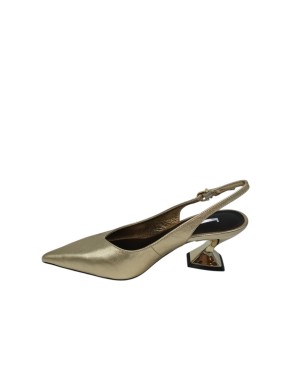 JEANNOT CHANEL IN VITELLO LAMINATO COLORE PLATINO, TACCO IN ABS IN TINTA 6,5CM, FONDINO GOMMA