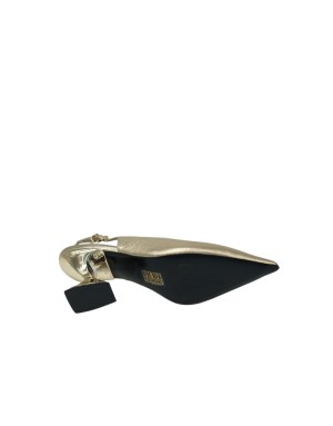 JEANNOT CHANEL IN VITELLO LAMINATO COLORE PLATINO, TACCO IN ABS IN TINTA 6,5CM, FONDINO GOMMA