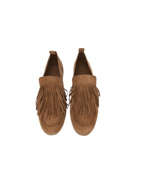 J&M MOCASSINO CON FRANGE, TOMAIA IN CAMOSCIO COLORE BRUCIATO, FONDO CUOIO, TACCO 2CM