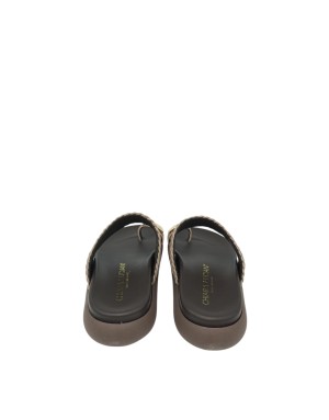 CHIARA LUCIANI INFRADITO IN VITELLO INTRECCIATO COLORE MARMO, ACCESSORIO DORATO, FONDO GOMMA 4CM