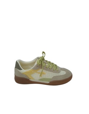 TAMARIS SNEAKER LACCI IN CAMOSIO E TESSUTO RETATO COLORE AVORIO-BIANCO-GIALLO, FONDO GOMMA 4CM