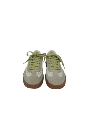 TAMARIS SNEAKER LACCI IN CAMOSIO E TESSUTO RETATO COLORE AVORIO-BIANCO-GIALLO, FONDO GOMMA 4CM