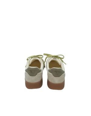 TAMARIS SNEAKER LACCI IN CAMOSIO E TESSUTO RETATO COLORE AVORIO-BIANCO-GIALLO, FONDO GOMMA 4CM
