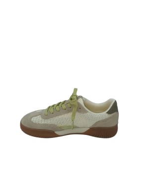 TAMARIS SNEAKER LACCI IN CAMOSIO E TESSUTO RETATO COLORE AVORIO-BIANCO-GIALLO, FONDO GOMMA 4CM