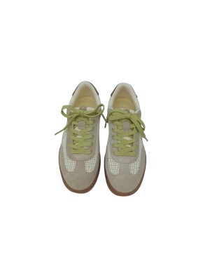 TAMARIS SNEAKER LACCI IN CAMOSIO E TESSUTO RETATO COLORE AVORIO-BIANCO-GIALLO, FONDO GOMMA 4CM