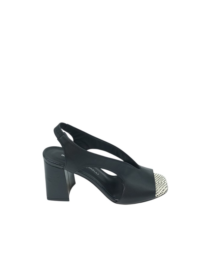 GIANMARCO SORELLI, SANDALO CON SCOLLO A V, TOMAIA IN VITELLO COLORE NERO CON SOTTOPIEDE A POIS, TACCO 8CM FASCIATO IN VERNICE N