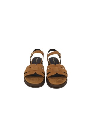 TAMARIS SANDALO RAGNETTO CON CINTURINO ALLA CAVIGLIA, TOMAIA IN CAMOSCIO COLORE COGNAC, FONDO ZEPPA GOMMA 3,5CM