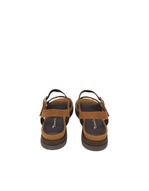 TAMARIS SANDALO RAGNETTO CON CINTURINO ALLA CAVIGLIA, TOMAIA IN CAMOSCIO COLORE COGNAC, FONDO ZEPPA GOMMA 3,5CM