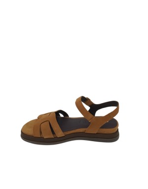 TAMARIS SANDALO RAGNETTO CON CINTURINO ALLA CAVIGLIA, TOMAIA IN CAMOSCIO COLORE COGNAC, FONDO ZEPPA GOMMA 3,5CM