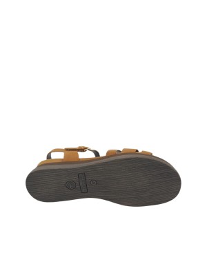 TAMARIS SANDALO RAGNETTO CON CINTURINO ALLA CAVIGLIA, TOMAIA IN CAMOSCIO COLORE COGNAC, FONDO ZEPPA GOMMA 3,5CM