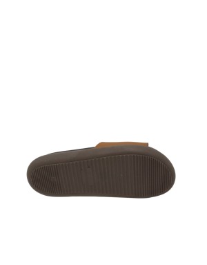 CHIARA LUCIANI SABOT SPUNTATO CON FASCIA INFRADITO IN VITELLO COLORE CUOIO, ACCESSORIO DORATO, FONDO GOMMA 4CM