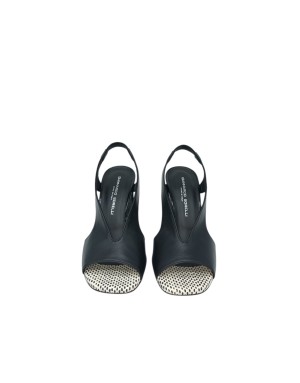 GIANMARCO SORELLI, SANDALO CON SCOLLO A V, TOMAIA IN VITELLO COLORE NERO CON SOTTOPIEDE A POIS, TACCO 8CM FASCIATO IN VERNICE N