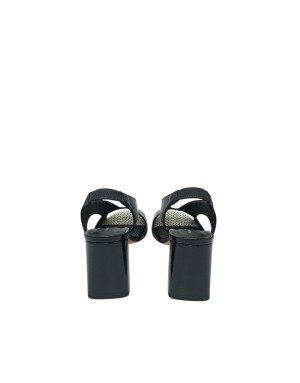 GIANMARCO SORELLI, SANDALO CON SCOLLO A V, TOMAIA IN VITELLO COLORE NERO CON SOTTOPIEDE A POIS, TACCO 8CM FASCIATO IN VERNICE N