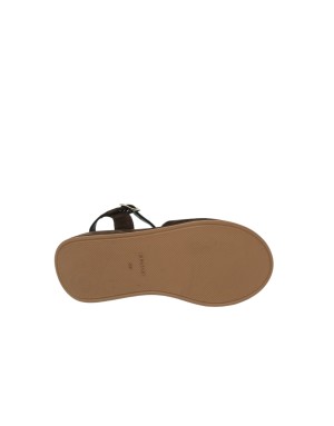 FRAU SANDALO UNA FASCIA CON SCOLLO A V E CINTURINO ALLA CAVIGLIA, TOMAIA IN CAMOSCIO COLORE CACAO, ZEPPA FASCIATA 5CM, FONDINO 