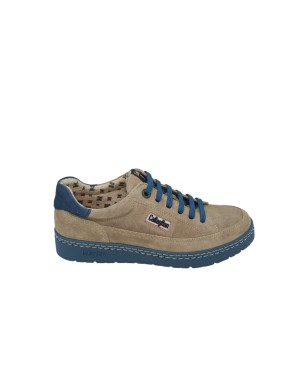 CALLAGHAN  SNEAKER LACCI IN CAMOSCIO INGRASSATO COLORE PIETRA CON TOPPONCINO E FONDO GOMMA COLORE OCEANO