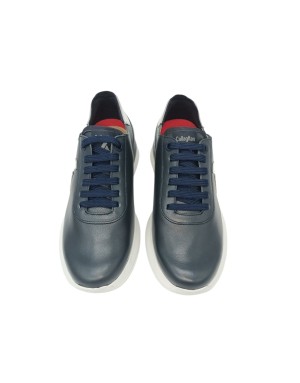 CALLAGHAN SNEAKER LACCI IN VITELLO SFODERATO COLORE BLU CON RIPORTI E TOPPONCINO COLORE BIANCO, FONDO GOMMA EXTRA LIGHT