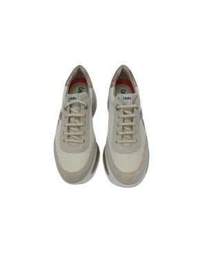 CALLAGHAN  SNEAKER LACCI IN CAMOSCIO E TESSUTO TECNICO COLORE TORTORA CON TOPPONCINO IN LAMINATO PLATINO, FONDO GOMMA EXTRALIGH