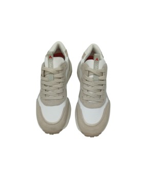 CALLAGHAN  SNEAKER LACCI IN CAMOSCIO E TESSUTO TECNICO COLORE BIANCO-TORTORA, FONDO GOMMA ONDULATO 4,5CM