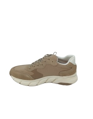 CALLAGHAN  SNEAKER LACCI IN CAMOSCIO E TESSUTO TECNICO COLORE PIETRA/SABBIA, FONDO GOMMA ONDULATO 4,5CM