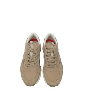 CALLAGHAN  SNEAKER LACCI IN CAMOSCIO E TESSUTO TECNICO COLORE PIETRA/SABBIA, FONDO GOMMA ONDULATO 4,5CM